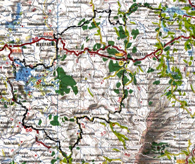 map du track Miarinarivo, lac Ampefy, Faratsiho