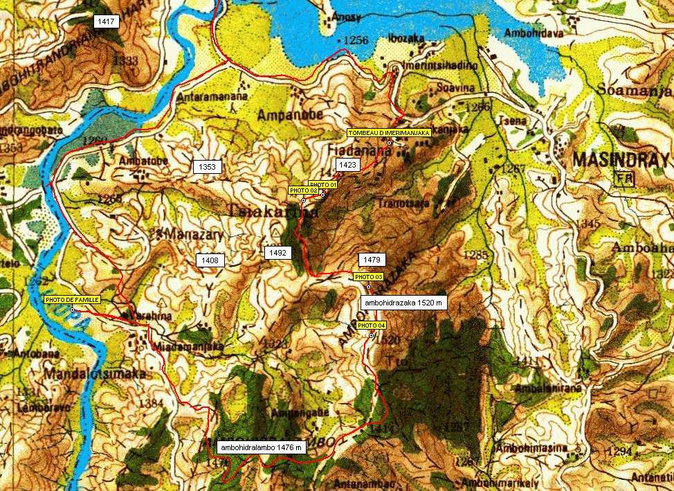 carte  Sommets de Ambohidrazaka 1520 m et de Ambohidralambo 1476 m