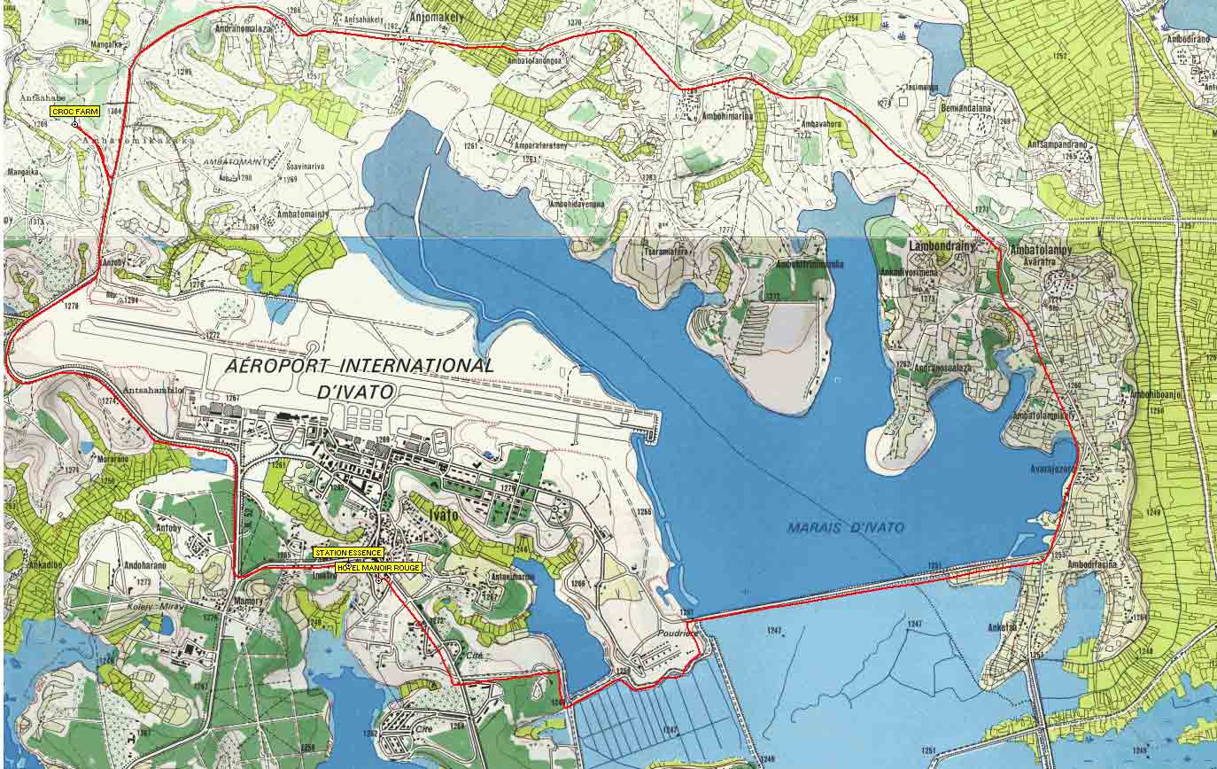 carte du lac d' Ivato en passant par la ferme d'&eacute;levage de crocodile "croc farm"